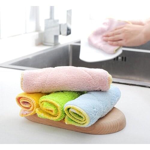 Kitchen Double Sided Strong Water Absorbent Cleaning Microfiber Dish Cloth Towel Household Kitchen Cleaning Cloth