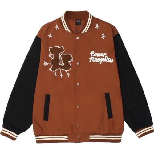 Men Bomber Jacket Hip Hop Streetwear Harajuku Funny Letter Embroidery Splicing Jacket 2021 Cotton Loose Jackets Coat Outwear