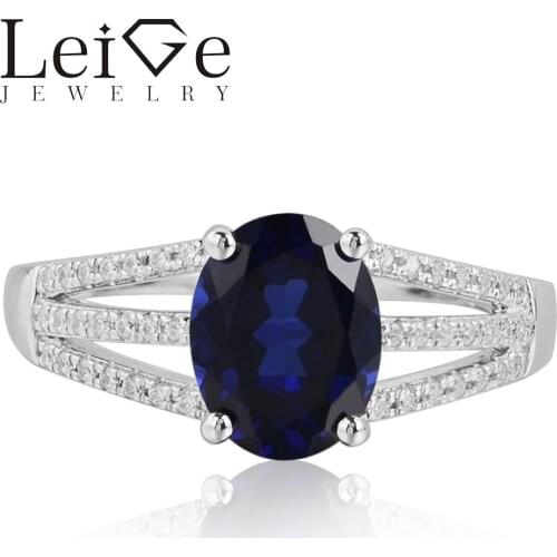 Leige Jewelry Lab Created Blue Sapphire Gem September Birthstone Oval Cut Wedding Bands For Woman 925 Sterling Silver