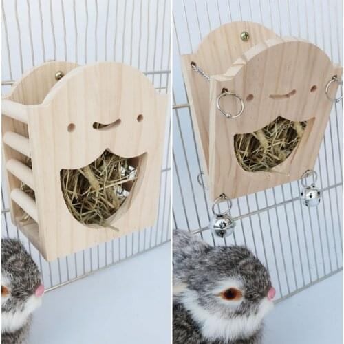 Rabbit Feeder Small Pet Bowls Rabbit Wooden Food Bowl Hanging Pouch Food Holder Foldable Cartoon Chinchilla Grass Shelf