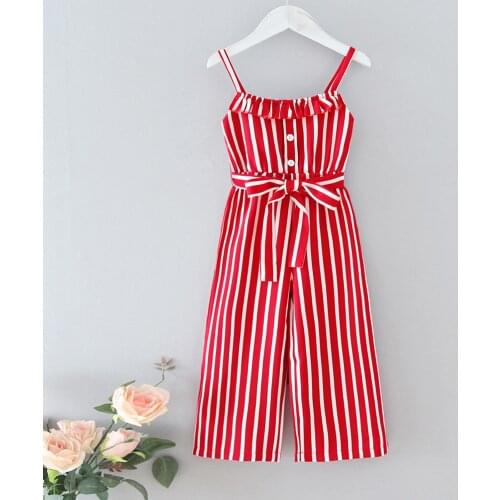 Fashion Striped Girls Clothes Sets Kid Sleeveless High Waist Bandage Romper Jumpsuit Outfits Summer Children Clothing