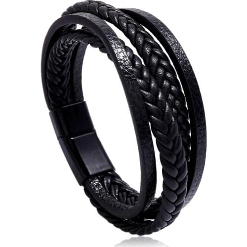 New Arrival Multilayer Brown Black Magnet Clasp Men Leather Bracelets For Women Homme Charm Vintage Gift Jewelry Freely Shipping