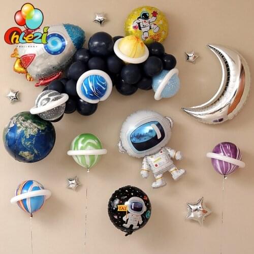Space-themed birthday balloon set Rocket Galaxy Theme super hero Boy Kids Birthday party decorations Favors helium balloons