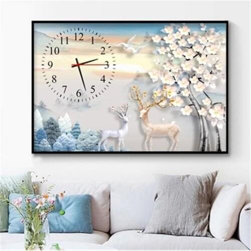 Diy Wall Clock 5D Deer Diamond Painting Cross Stitch Rose Watch Full Dimaond Embroidery Flower Diamond Mosaic RhinestonesZP-1393