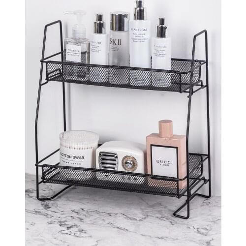 Desktop Storage Shelf Double Layer Iron Rack Cosmetic Books Shelves Holder Kitchen Spice Rack Bathroom Sundries Makeup Organizer