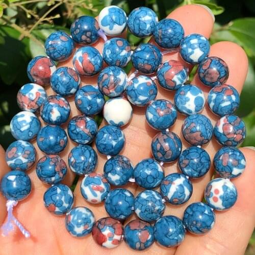 Natural Stone Navy Blue Colored Rain Jaspers Round Loose Beads for Jewelry Making DIY Woman Bracelet Necklace 4/6/8/10/12mm 15"