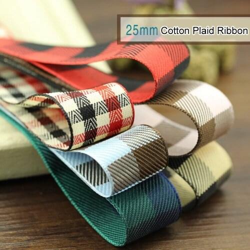 New Geometric British Style Plaid Ribbon 25mm cotton Satin Ribbon DIY bowknot materials Ribbon 5m/lot