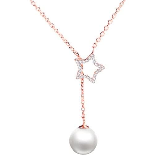 New 2017 Hot Sell Fashion Shiny Crystal Star Pearl 925 Sterling Silver Female Chains Necklaces Jewelry Christmas Gift Promotion