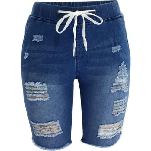 Womens Summer Trendy Ripped Jeans Bleached Denim Shorts Bermuda High Waist Casual Tight Blue Shorts Jeans Femme