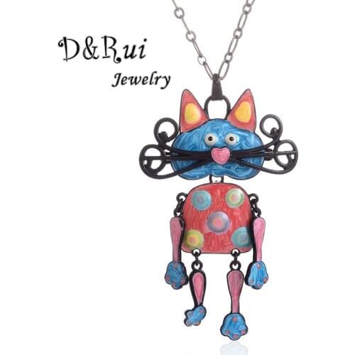 Cat Pendant Necklace For Men And Women Colorful Animal Sweaters Collar Chain New Fashion Vintage Handmade Chain Necklaces 2019