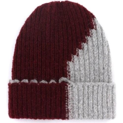 Wool Hat Female Versatile Simple Color Panel Knitted Hat Warm Simple Set of Head Cap