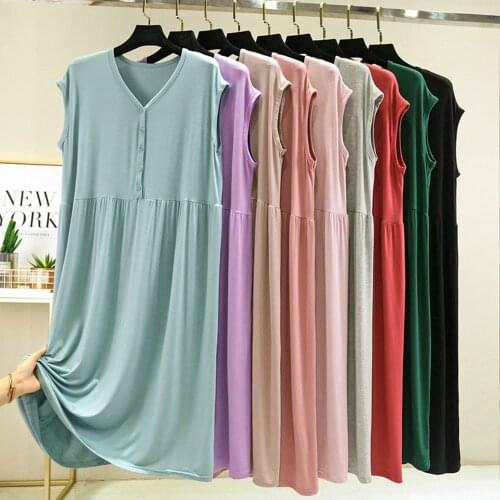 Fdfklak Loose Modal Lingere Women Solid Nightgown Sleeveless Sleep Shirts Summer Night Dress Nighty New Soft Long Shirt