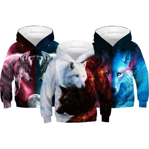 3D WOLF Boys Sweatshirt Hoodies Teens Spring Autumn Hooded Coat For Boys Kids Clothes Children Long Sleeve Pullover Tops