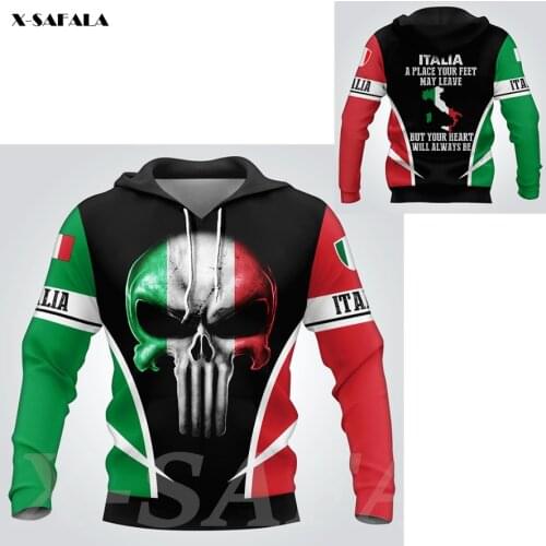 Italia Viking National Emblem Skull Country Map Flag 3D All Printed Hoodie Man Women Harajuku Zipper Pullover Sweatshirt Jacket