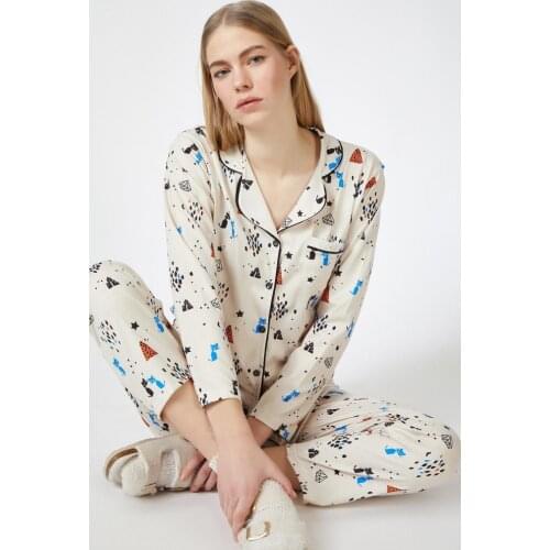 TUGBA Women Cotton Pijama Sets Printed Pajamas for Womens Set pyjamas Button Winter Mujer Pijama Sleepwear Nightwear Pizama