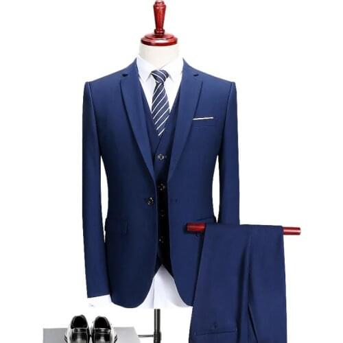 2019 Spring Men Fashion Casual Suits Mens Slim Fit Business Wedding Suit Men 3 Pieces High Quality Men Suits(Jacket+Vest+Pants)