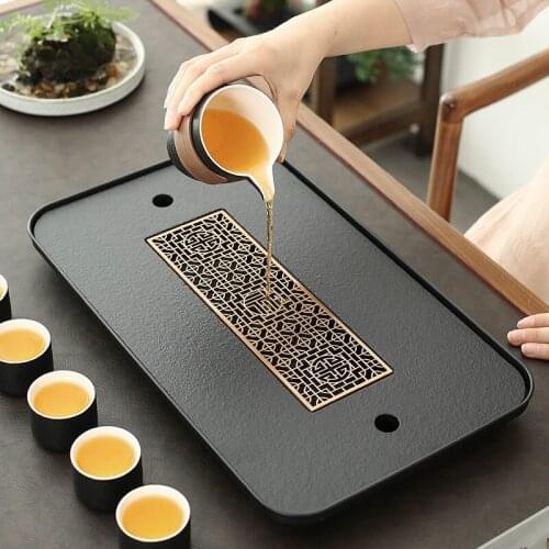Vintage Stone Tea Tray Water Storage Dry Bubble High Quality Chinese Kung Fu Tea Tray Ceremony Plateau De Service Teaware DG50CP