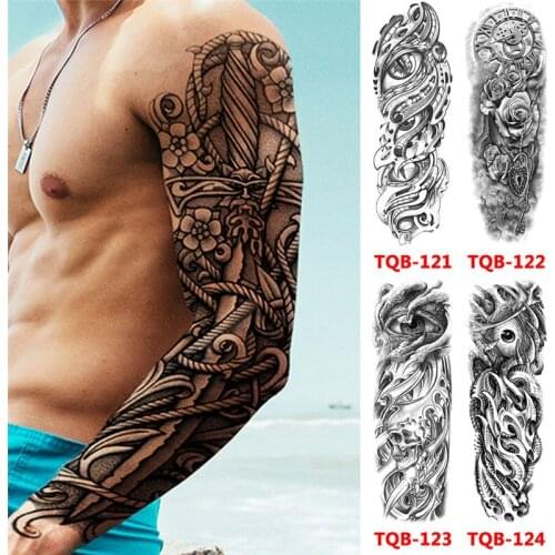 Waterproof Tattoo Stickers Large Arm Body Temporary Tattoo Stickers Rose Wolves Birds Water Transfer Tattoo For Men Women