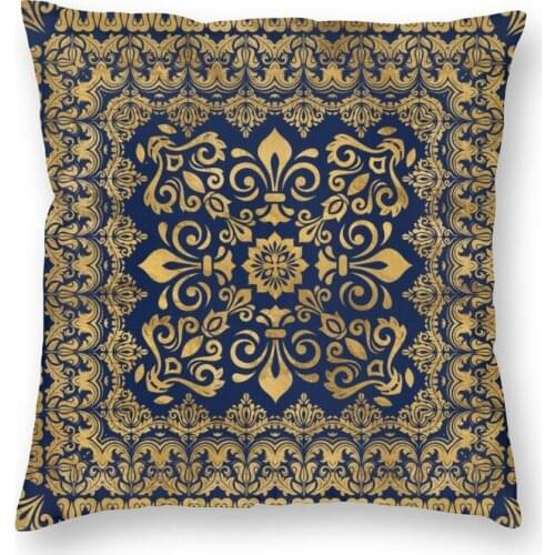 Oriental Damask Fleur De Lis Square Pillow Case Home Decor Fleur-De-Lys Lily Flower Cushion Cover Throw Pillow for Living Room