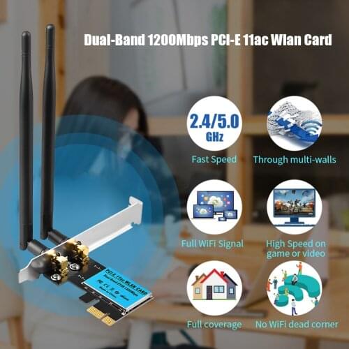 1200Mbps PCI-E Wireless Network WiFi Card 2.4G/5GHz IEEE 802.11ac Dual Band Network Adapter for Desktop PC Computer