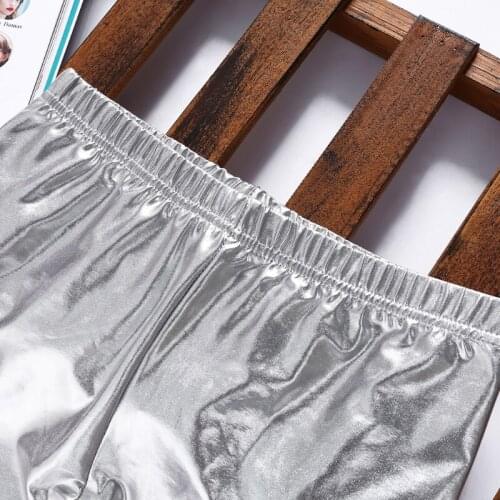 Women Shiny Silver Gold Leggings High-Waisted Faux Leather Stretch Pencil Pants