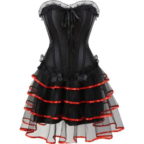 Lace corset dress for women costume over bust burlesque corset and skirt set tutu corselet victorian cosplay exotic plus size