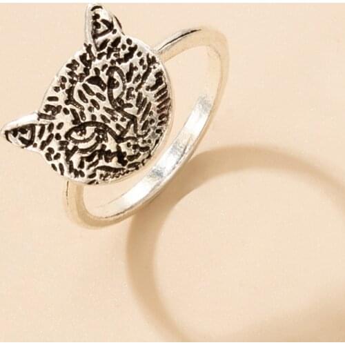 HuangTang Retro Exquisite Cat Head Single Ring for Women Men Silver Color Gothic Anima Pattern Finger Ring Jewelry Anillos 19836