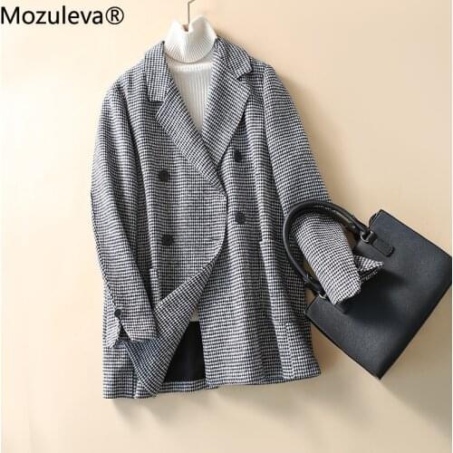 Mozuleva High Quality Houndstooth Woolen Coat Suit Women Autumn Winter Japanese Loose Long Wool Coat Hand-Stitched Outwear