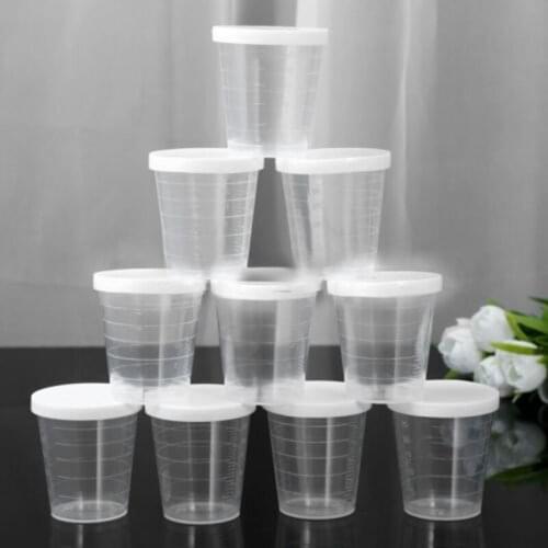 10Pcs 30ml Medicine Measuring Measure Cups With White Lids Cap Clear Container