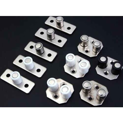 2Pcs Stainless Steel Sliding Door Twin-shaft Retainer Hanging Pulley Rail Guide Locator Stopper Silver Tone