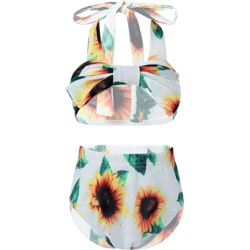 2pcs Swimwear Toddler Baby Girls Bowknot Swimsuits Halter Tube Top Bikini Bottom Bathing Suits Beachwear Swimming Outfits