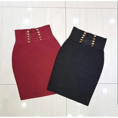2019 High Quality European Style New Bandage Skirts Wine Red Black Skinny Lace Up Sexy Rayon Summer Women Skirts Dropshipping