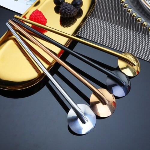 4pcs Creative Colorful 304 Stainless Steel Straws Convenient Drink Milk Tea Stirring Spoon Tableware Coffee Metal Straw Spoon