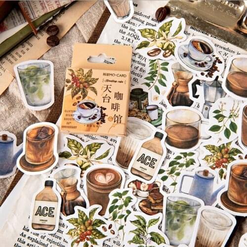 46pcs Rooftop coffee series Sticker box Vintage cafe Stickers DIY Decoration Scrapbooking Stickers Office School Supply For Kids