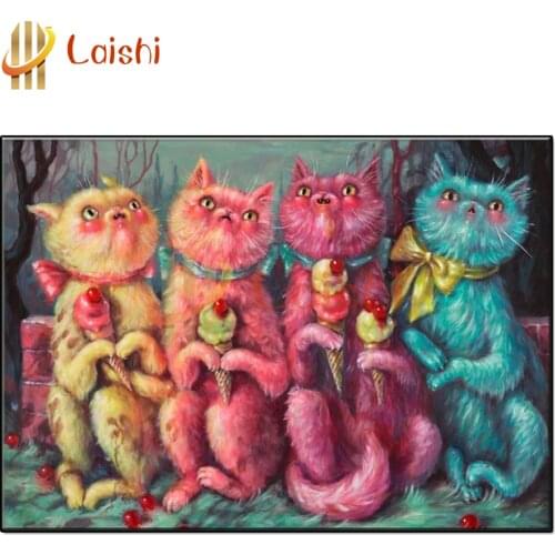5D square round stones Cartoon, kitten eating ice cream diamond embroidery crystal diamond painting pattern hobby needlework