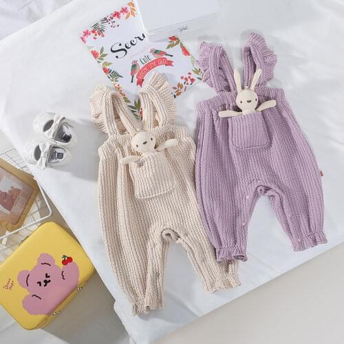 8657 Newborn Clothes Girl Bodysuit Autumn 2021 Baby Clothes Strap Doll Bodysuit Sleeveless Korean Cute Lovely Toddler Onesies