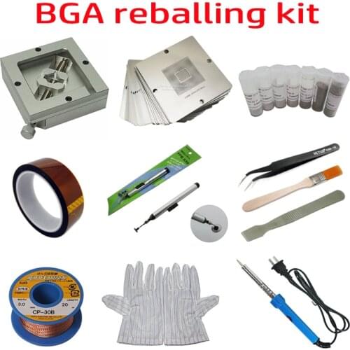 90mm Universal BGA Reballing Stencils Kit + Solder Paste Balls Soldering Iron Flux Tweezers Brush Pen For SMT Rework Repair