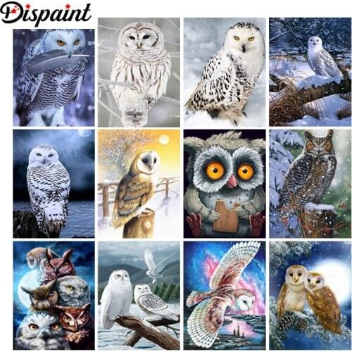 Dispaint Diamond Painting "Animal owl scenery" Cross Stitch Custom Photo Diamond Embroidery Square Round Drill Home Decor