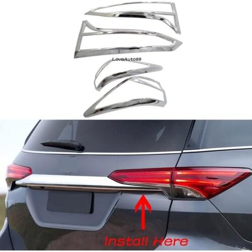 Car Rear Tail Back Fog Light cover Lamp Frame Sticker ABS Chrome Trim Panel 4Pcs For Toyota Fortuner 2016 2017 2018 2019 2020