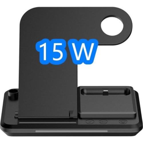 15W Qi Fast Wireless Charger Stand For IPhone 11 12 Pro Max Apple Watch 4 In 1 Foldable Charging Dock Station For Airpods IWatch