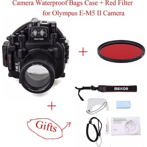 Meikon 40M/130ft Underwater Camera Housing Case for Olympus E-M5 II,Camera Diving Case + Red Filter for Olympus E-M5 II