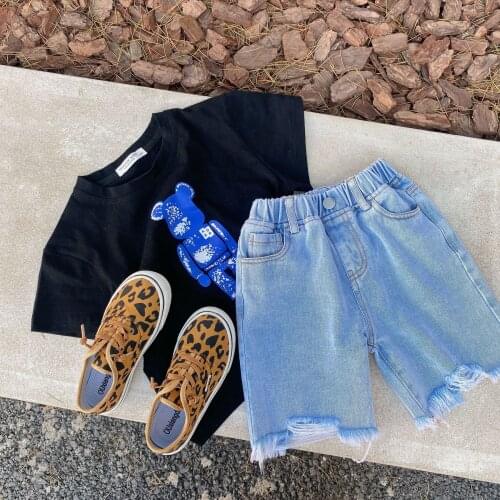 Kids Denim Shorts Summer New Baby Boys Girls Solid Korean Jeans Shorts 2-8 Y Toddler Children Fashion Broken Shorts Baby Pants