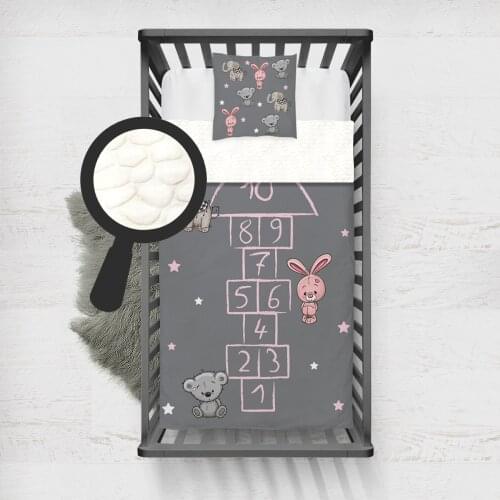 Kids Minky Blanket Super Soft and Warm Blankets Children for Couch and Bed Gray Rabbit Bear Hopscotch Model 316