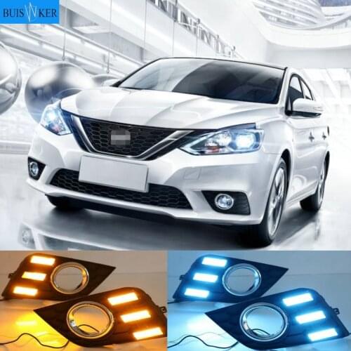 1 Set DRL Daytime Running Lights For Nissan Sylphy Sentra 2016 2017 2018 DRL Fog Light Cover With Turn Yellow Signal