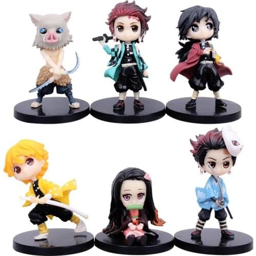 Demon Slayer 6 PCS Anime Kimetsu No Yaiba Figure Q Agatsuma Posket Kamado Kamado Nezuko Tanjirou Figure Toys Kimetsu No Yaiba