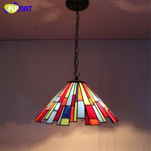 FUMAT Stained Glass Pendant Lamp Tiffany Style Lights For Living room Dining Kitchen Lampe Art LED Glass Shade Pendant Lamps