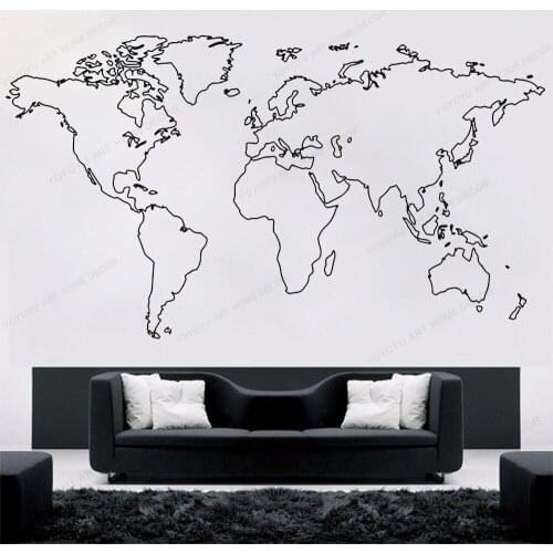World Map Wall Sticker vinyl home Room Decor Globe Outline wall decal Removable wall art mural HJ682
