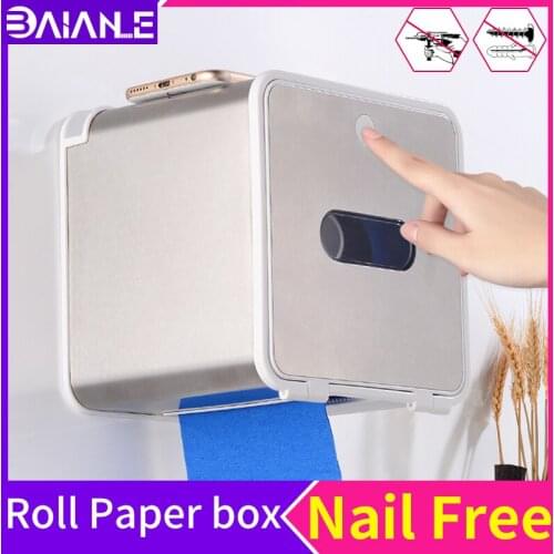 Creative Toilet Paper Holder Shelf Waterproof Tissue Roll Paper Storage Box Plastic Wall Mounted Paper Towel Dispenser Nail-Free