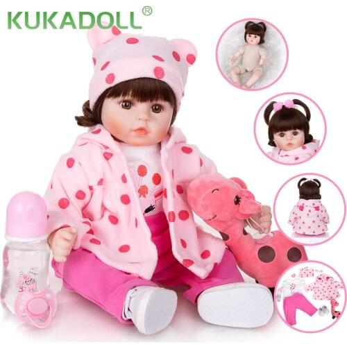 KUKADOLL 18 Inch 48 CM New Cloth Body Baby Dolls Girl Lovely Stuffed Bebe Reborn Doll Toys For Kids Birthday Xmas Present Toy
