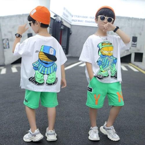 Boys Summer Suit 2021 Children Tees Shorts Pants Set Loose Two-Piece Suit CartoonBaby Clothes Kids 5 To 13 Years Old